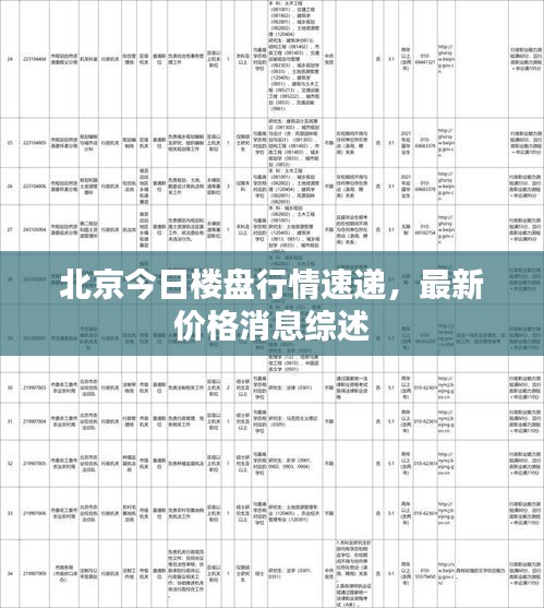 北京今日楼盘行情速递，最新价格消息综述